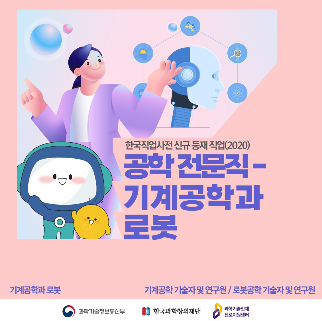 한국직업사전 신규 등재 직업(2020) 공학 전문직 - 기계공학과 로봇 기계공학과 로봇 기계공학 기술자및연구원/로봇공학기술자및연구원 과학기술정보통신망 한국과학창의재단 과학기술인재진로지원센터