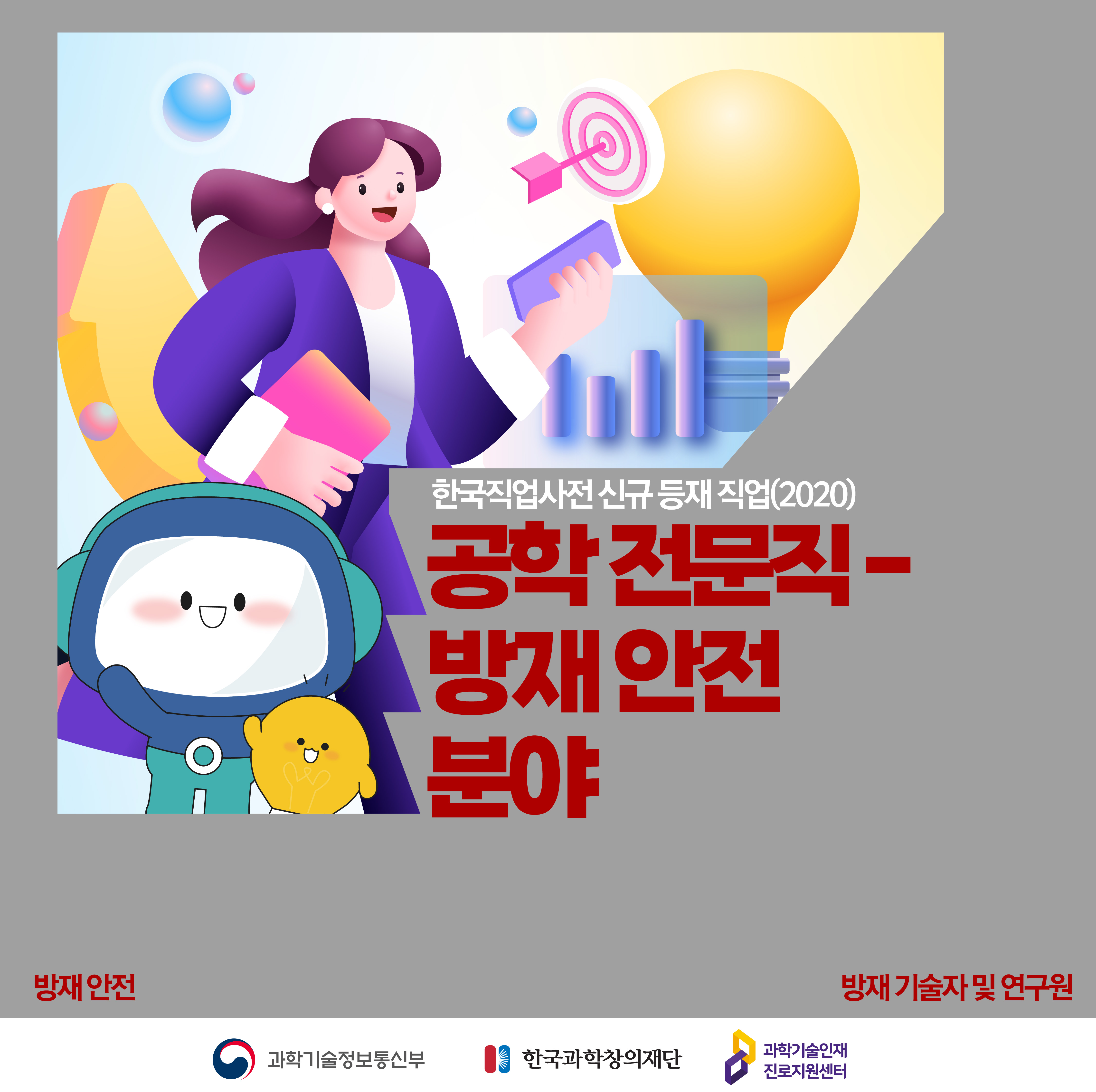 한국직업사전 신규 등재 직업(2020) 공학 전문직 - 방재 안전 분야 방재 안전 방재 기술자 및 연구원 과학기술정보통신부 한국과학창의재단 과학기술인재진로지원센터